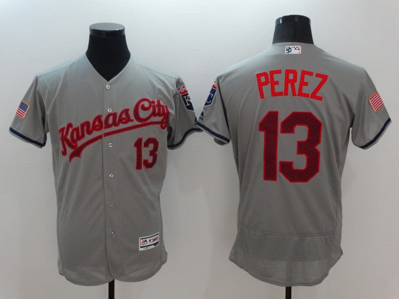 Men Kansas City Royals #13 Perez Grey Elite 2022 MLB Jersey